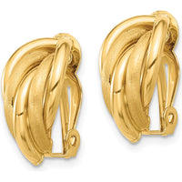 14K Yellow Gold Polished and Satin Omega Clip Non-Pierced Button Earrings - 18mm Length, 10mm Width by 0