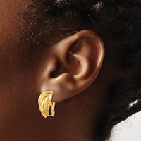 14K Yellow Gold Polished and Satin Omega Clip Non-Pierced Button Earrings - 18mm Length, 10mm Width by 0