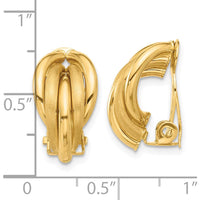 14K Yellow Gold Polished and Satin Omega Clip Non-Pierced Button Earrings - 18mm Length, 10mm Width by 0