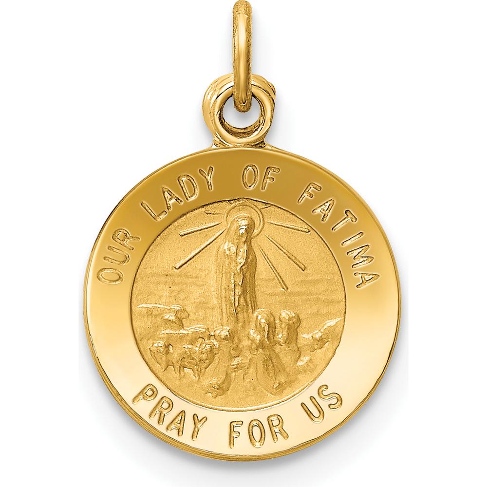 14K Yellow Gold Polished and Satin Our Lady of Fatima Medal Pendant - 16mm by Oro Pregiato
