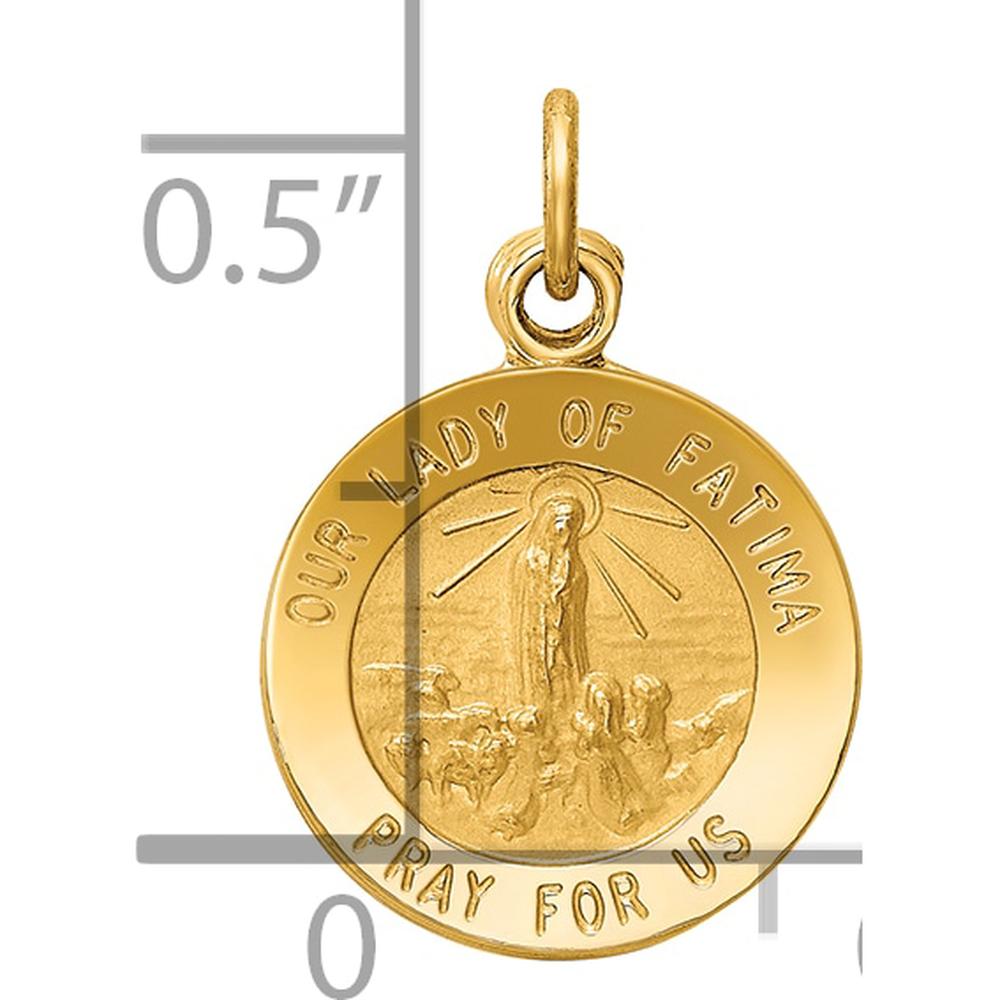 14K Yellow Gold Polished and Satin Our Lady of Fatima Medal Pendant - 16mm by Oro Pregiato