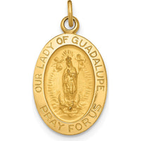 14K Yellow Gold Polished and Satin Our Lady of Guadalupe Medal Oval Pendant by Oro Pregiato