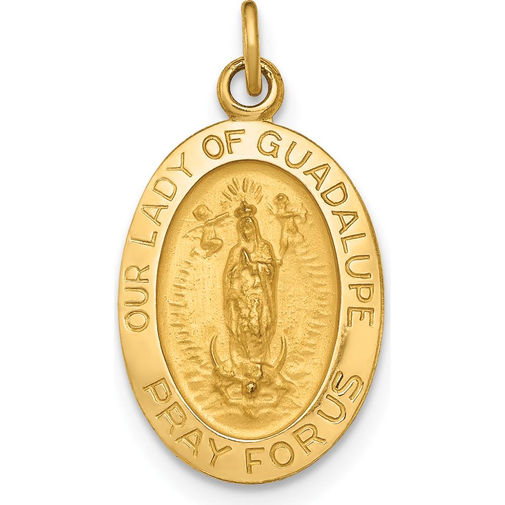 14K Yellow Gold Polished and Satin Our Lady of Guadalupe Medal Oval Pendant by Oro Pregiato