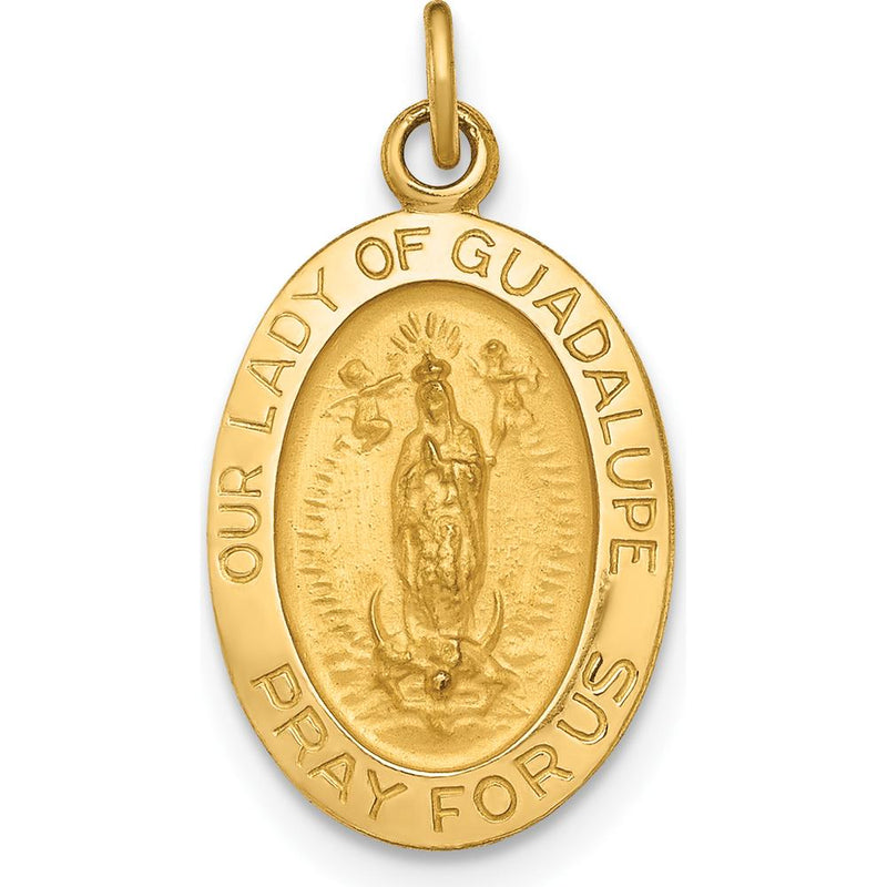 14K Yellow Gold Polished and Satin Our Lady of Guadalupe Medal Oval Pe ...
