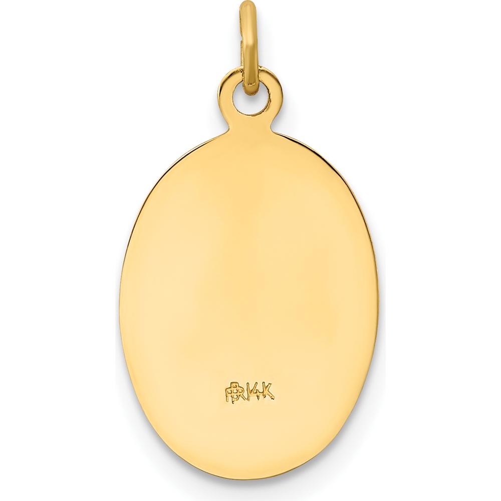 14K Yellow Gold Polished and Satin Our Lady of Guadalupe Medal Oval Pendant by Oro Pregiato