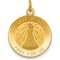 14K Yellow Gold Polished and Satin Our Lady of Loreto Round Charm Pendant - 20mm Length by Oro Pregiato