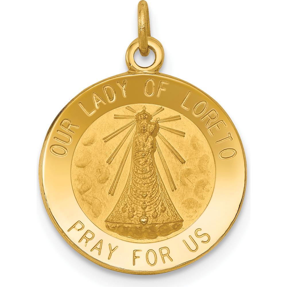 14K Yellow Gold Polished and Satin Our Lady of Loreto Round Charm Pendant - 20mm Length by Oro Pregiato