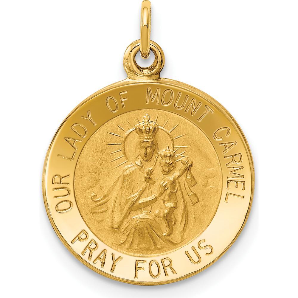 14K Yellow Gold Polished and Satin Our Lady of Mt. Carmel Medal Charm - Solid Gold, 20mm by Oro Pregiato