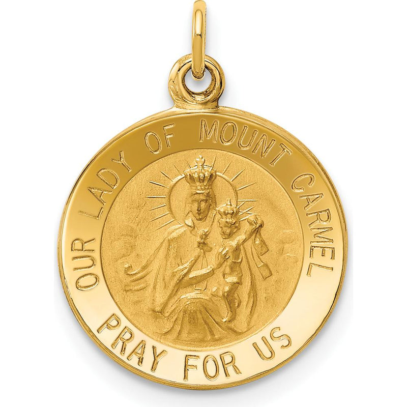 14K Yellow Gold Polished and Satin Our Lady of Mt. Carmel Medal Charm ...