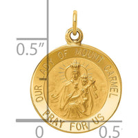 14K Yellow Gold Polished and Satin Our Lady of Mt. Carmel Medal Charm - Solid Gold, 20mm by Oro Pregiato