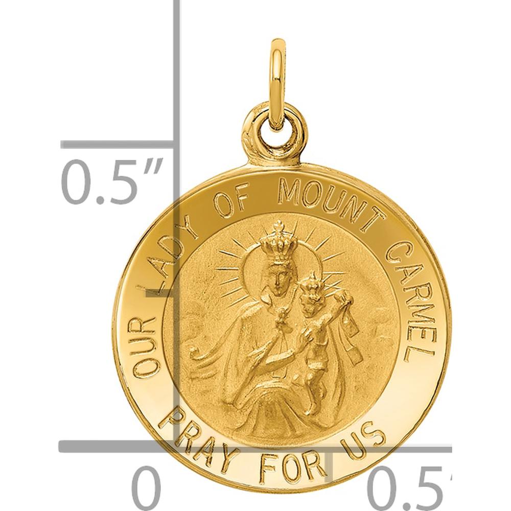 14K Yellow Gold Polished and Satin Our Lady of Mt. Carmel Medal Charm - Solid Gold, 20mm by Oro Pregiato