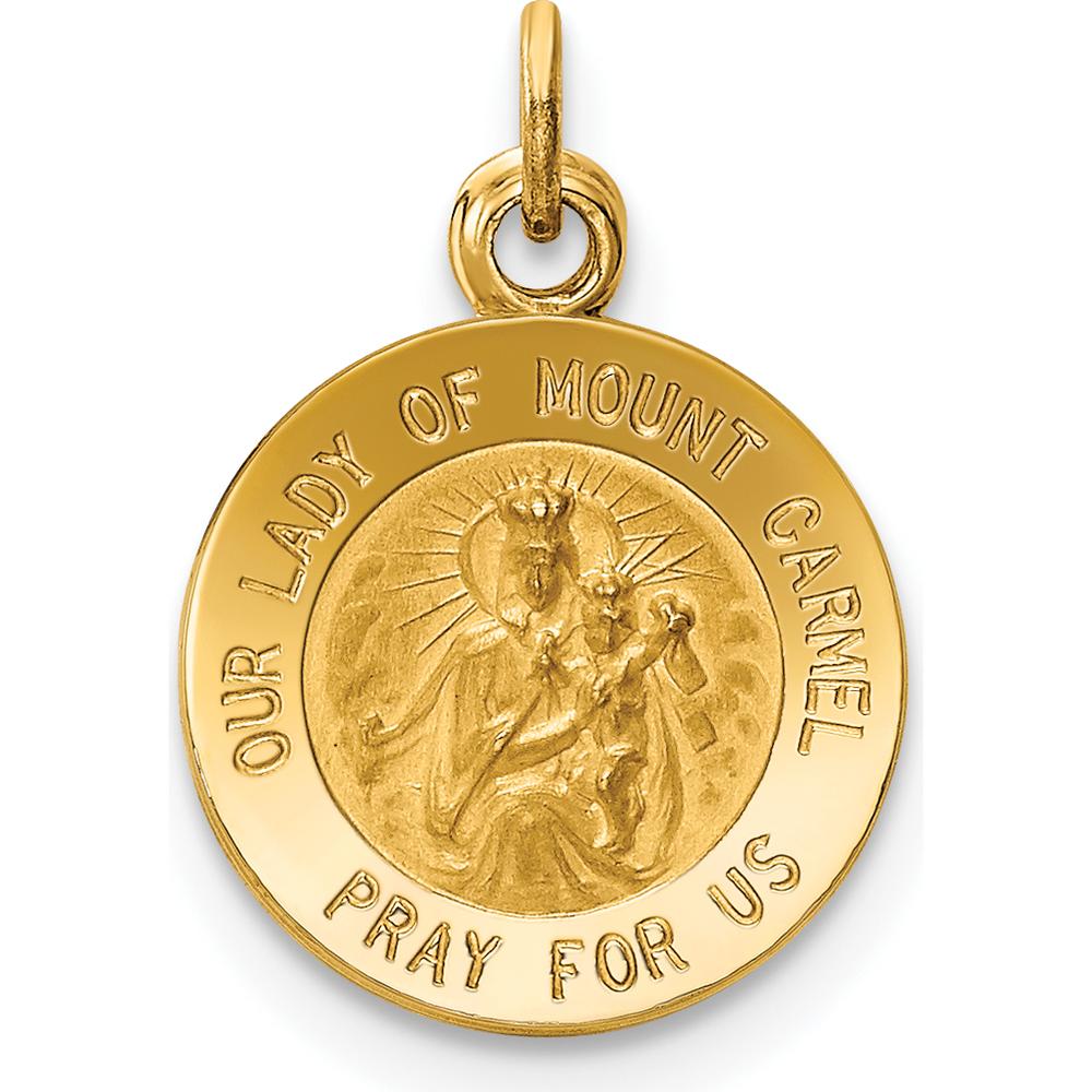 14K Yellow Gold Polished and Satin Our Lady of Mt. Carmel Round Charm - 16.6mm x 12mm by Oro Pregiato