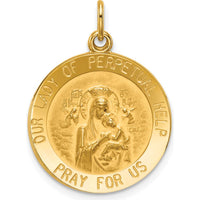 14K Yellow Gold Polished and Satin Our Lady of Perpetual Help Medal Round Pendant - 25mm Length by Oro Pregiato