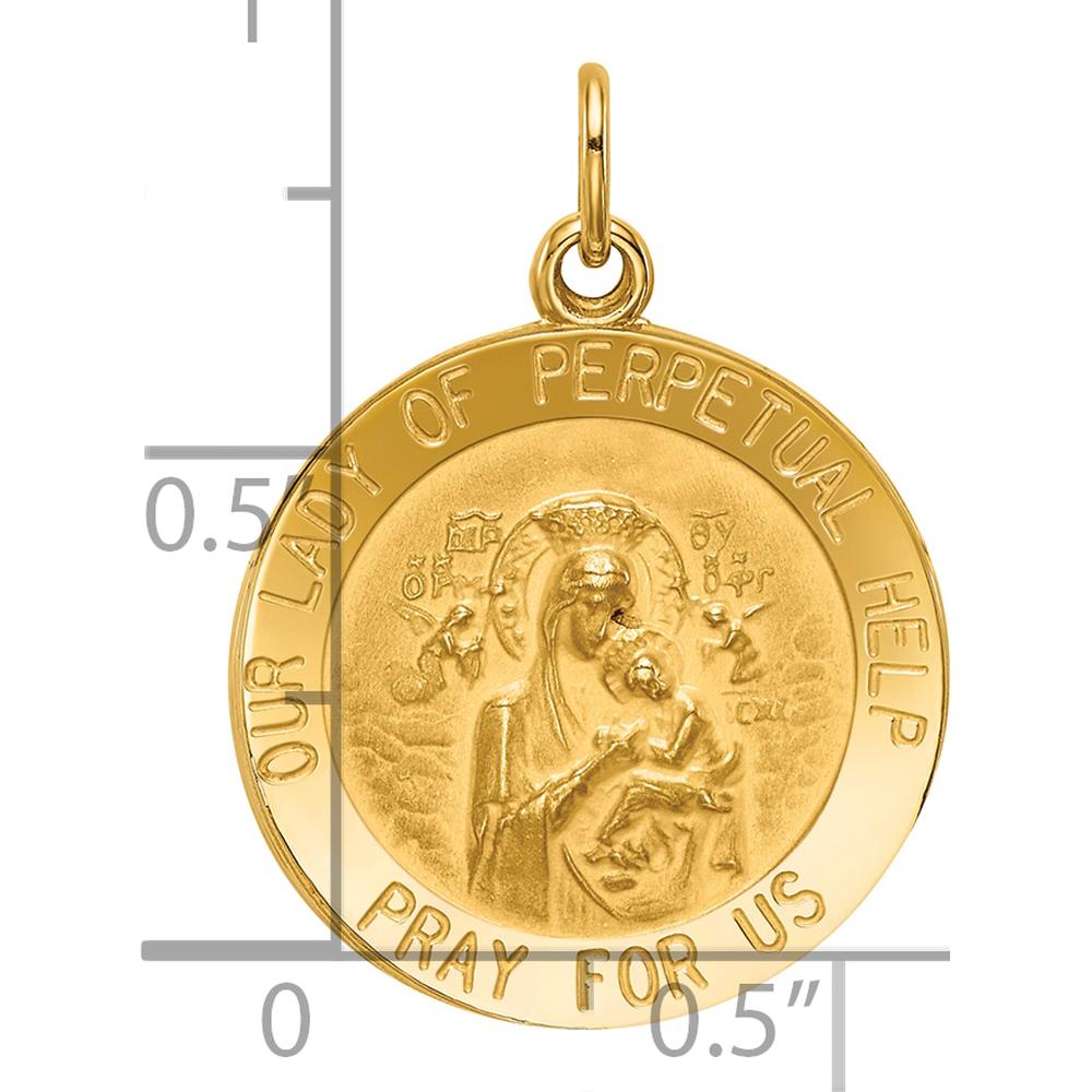 14K Yellow Gold Polished and Satin Our Lady of Perpetual Help Medal Round Pendant - 25mm Length by Oro Pregiato