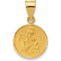 14K Yellow Gold Polished and Satin Our Lady of Perpetual Help Medal Round Pendant by Oro Pregiato