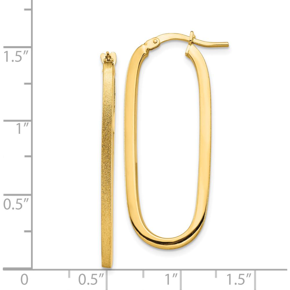 14K Yellow Gold Polished & Satin Oval Hoop Earrings - 37.64mm Length by 0