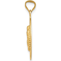 14K Yellow Gold Polished and Satin Oval Pendant with Our Lady of Guadalupe - Diamond-Cut Textured Finish by Oro Pregiato