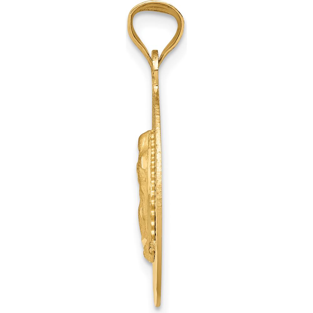 14K Yellow Gold Polished and Satin Oval Pendant with Our Lady of Guadalupe - Diamond-Cut Textured Finish by Oro Pregiato