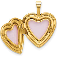 14K Yellow Gold Polished and Satin Pink and Green Enamel Rose "I Love You" Heart Locket by Oro Pregiato
