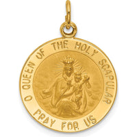 14K Yellow Gold Polished and Satin Queen of the Holy Scapular Reversible Round Pendant - 25.6mm Length by Oro Pregiato