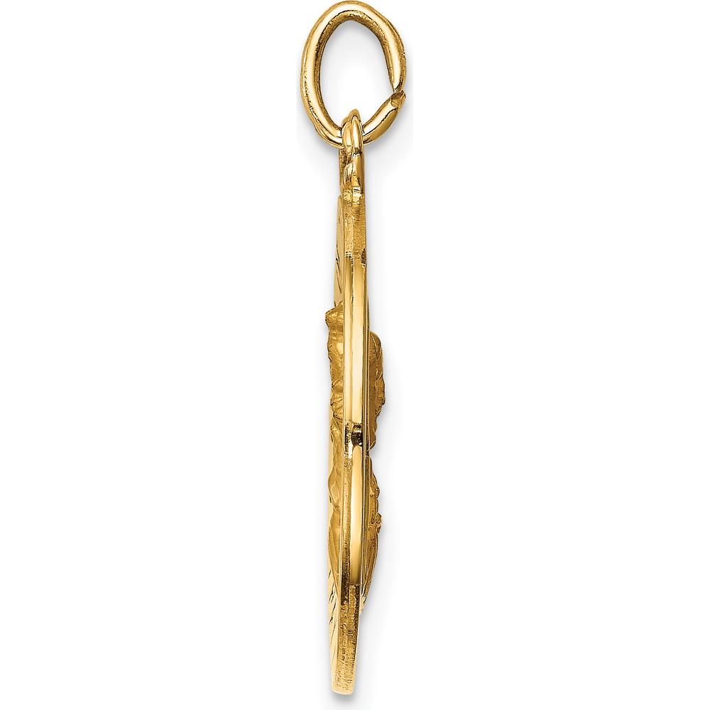 14K Yellow Gold Polished and Satin Queen of the Holy Scapular Reversible Round Pendant - 25.6mm Length by Oro Pregiato