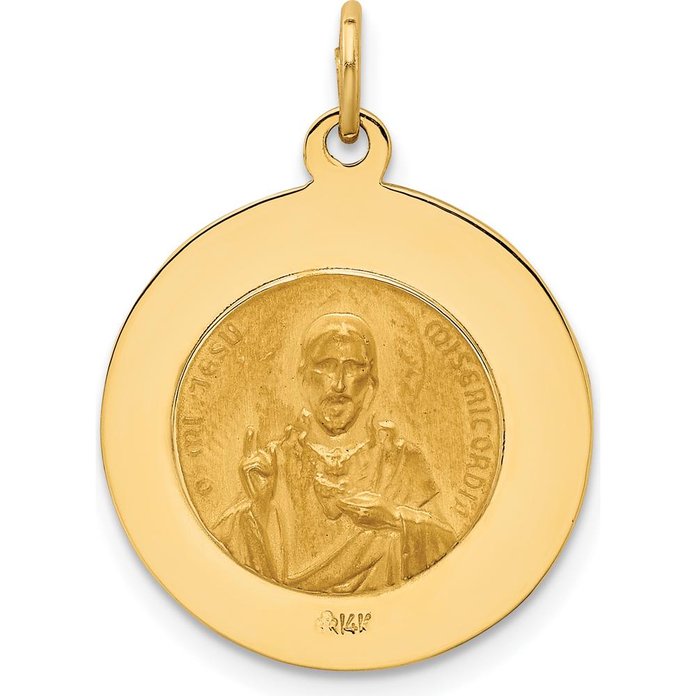 14K Yellow Gold Polished and Satin Queen of the Holy Scapular Reversible Round Pendant - 25.6mm Length by Oro Pregiato