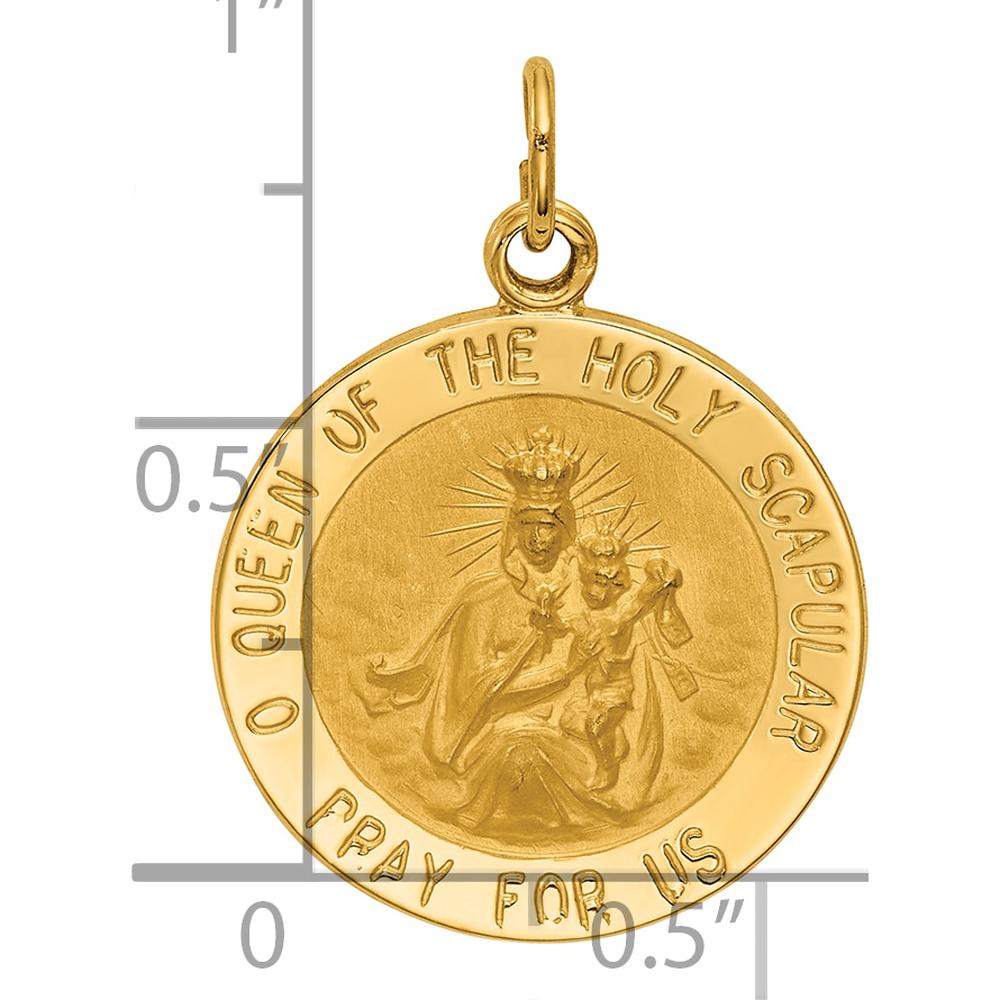 14K Yellow Gold Polished and Satin Queen of the Holy Scapular Reversible Round Pendant - 25.6mm Length by Oro Pregiato