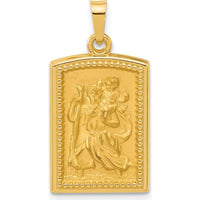 14K Yellow Gold Polished and Satin Rectangular St. Christopher Medal Pendant by Oro Pregiato