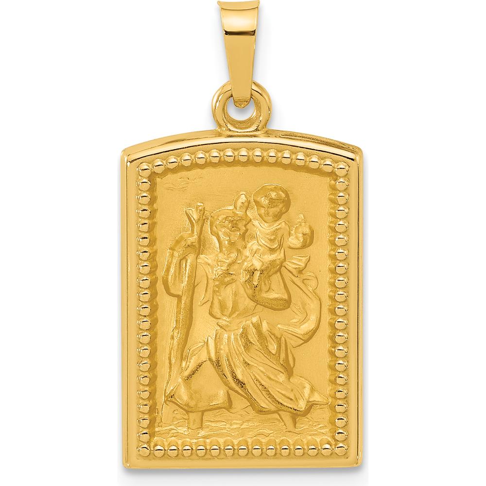 14K Yellow Gold Polished and Satin Rectangular St. Christopher Medal Pendant by Oro Pregiato