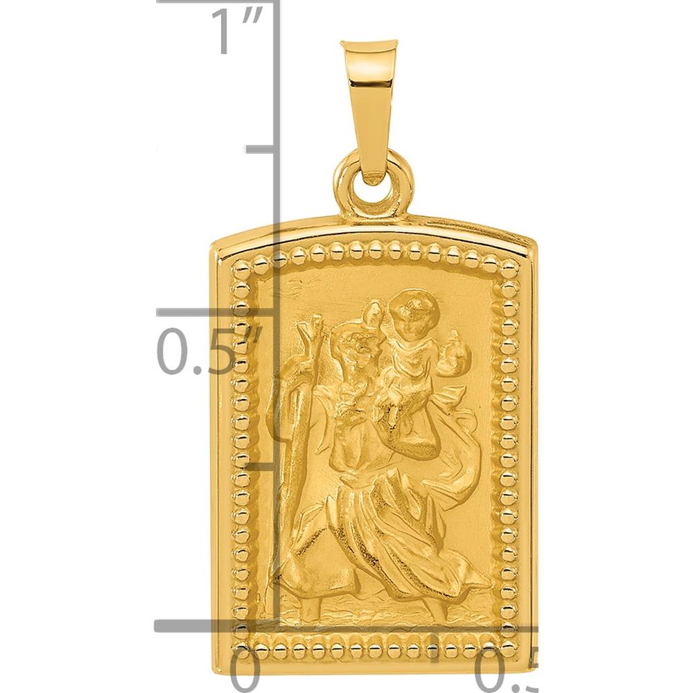 14K Yellow Gold Polished and Satin Rectangular St. Christopher Medal Pendant by Oro Pregiato