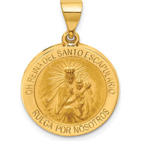 14K Yellow Gold Polished and Satin Reversible Holy Virgin Pendant with Inscribed Prayer by Oro Pregiato