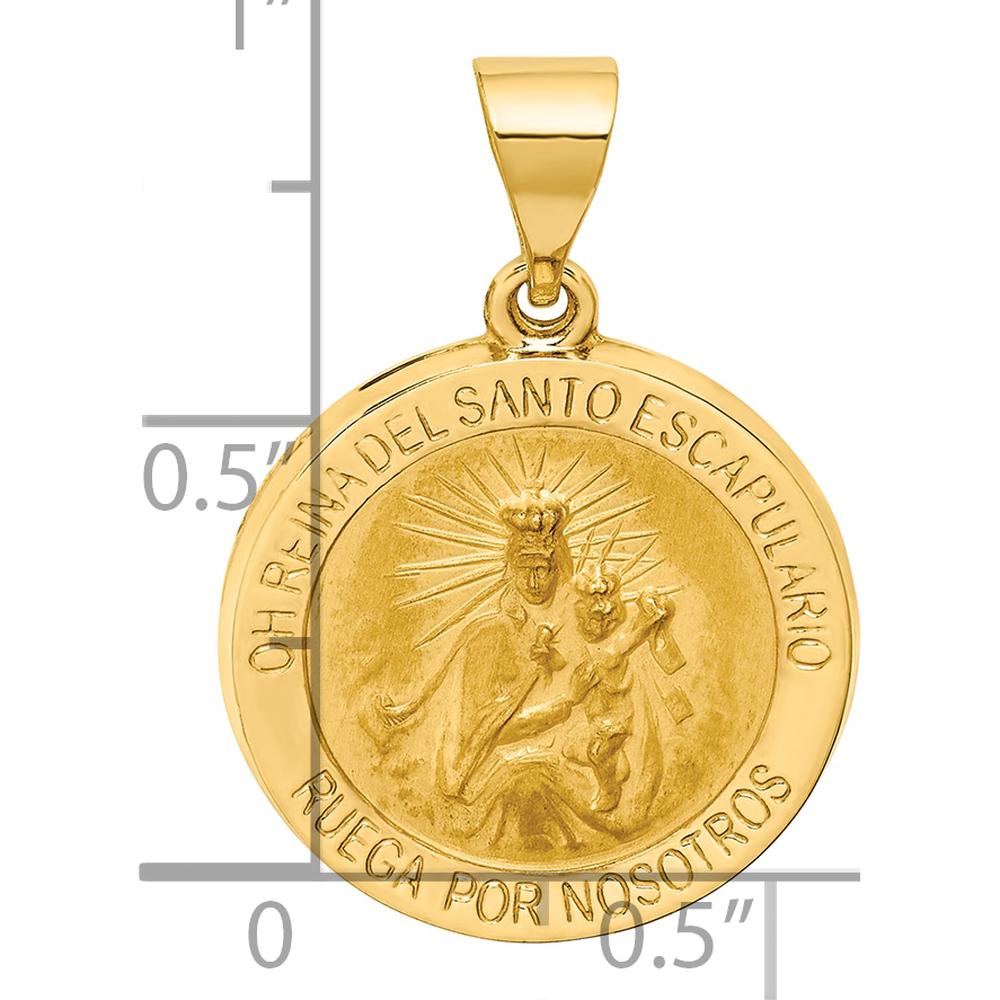 14K Yellow Gold Polished and Satin Reversible Holy Virgin Pendant with Inscribed Prayer by Oro Pregiato