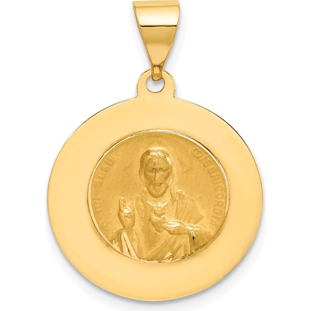 14K Yellow Gold Polished and Satin Reversible Holy Virgin Pendant with Inscribed Prayer by Oro Pregiato