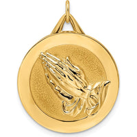 14K Yellow Gold Polished and Satin Reversible Praying Hands and Serenity Prayer Disc Pendant - 30mm by Oro Pregiato