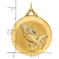 14K Yellow Gold Polished and Satin Reversible Praying Hands and Serenity Prayer Disc Pendant - 30mm by Oro Pregiato