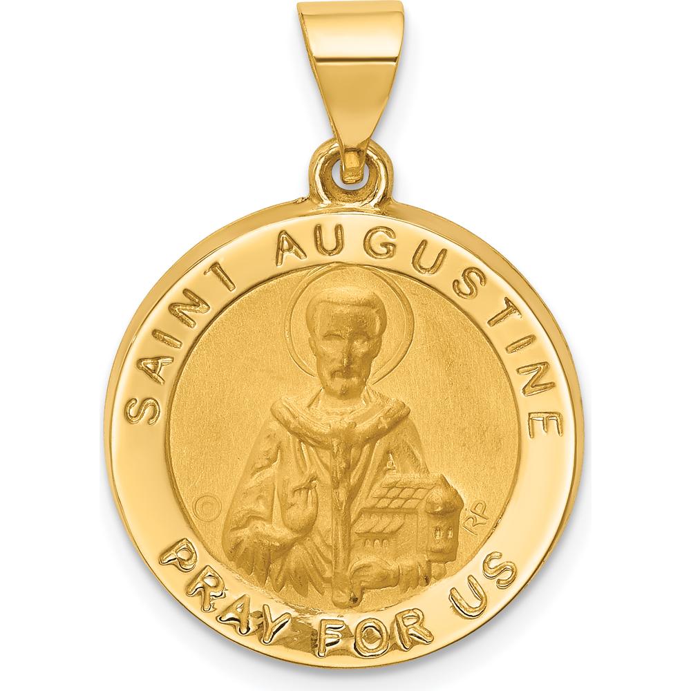 14K Yellow Gold Polished and Satin Round St. Augustine Medal Pendant - 26mm by Oro Pregiato