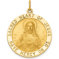14K Yellow Gold Polished and Satin Sacred Heart of Jesus Medal Round Pendant - 33mm Length by Oro Pregiato
