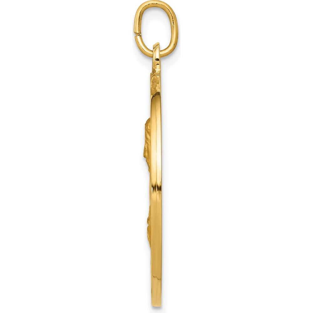14K Yellow Gold Polished and Satin Sacred Heart of Jesus Medal Round Pendant - 33mm Length by Oro Pregiato