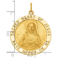 14K Yellow Gold Polished and Satin Sacred Heart of Jesus Medal Round Pendant - 33mm Length by Oro Pregiato