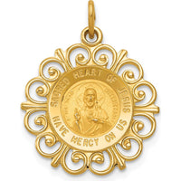 14K Yellow Gold Polished and Satin Sacred Heart of Jesus Medal with Scalloped Edges - 23mm Length by Oro Pregiato
