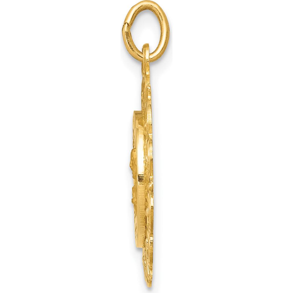 14K Yellow Gold Polished and Satin Sacred Heart of Jesus Medal with Scalloped Edges - 23mm Length by Oro Pregiato