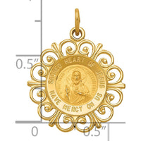 14K Yellow Gold Polished and Satin Sacred Heart of Jesus Medal with Scalloped Edges - 23mm Length by Oro Pregiato