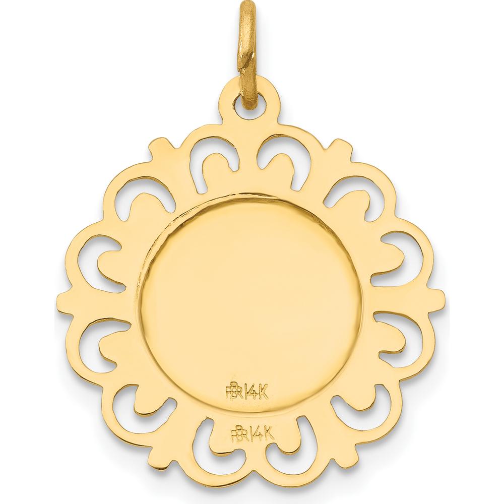 14K Yellow Gold Polished and Satin Sacred Heart of Jesus Medal with Scalloped Edges - 23mm Length by Oro Pregiato