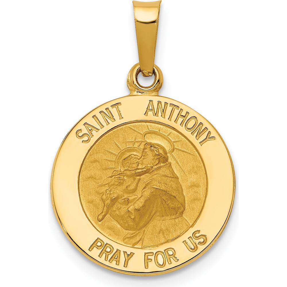 14K Yellow Gold Polished and Satin Saint Anthony Medal Charm - 21.9mm Total Length by Oro Pregiato