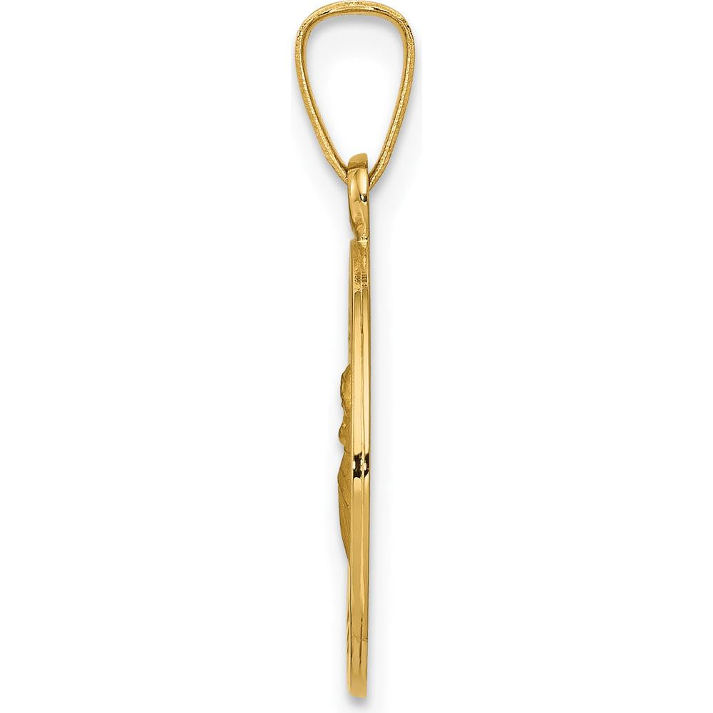 14K Yellow Gold Polished and Satin Saint Anthony Medal Charm - 21.9mm Total Length by Oro Pregiato