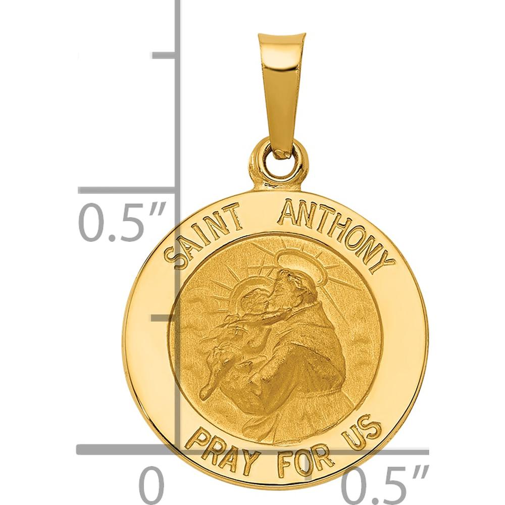 14K Yellow Gold Polished and Satin Saint Anthony Medal Charm - 21.9mm Total Length by Oro Pregiato