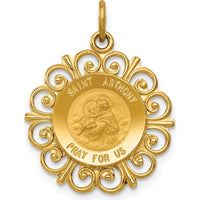 14K Yellow Gold Polished and Satin Saint Anthony Medal with Scalloped Edge Charm by Oro Pregiato