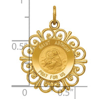 14K Yellow Gold Polished and Satin Saint Anthony Medal with Scalloped Edge Charm by Oro Pregiato
