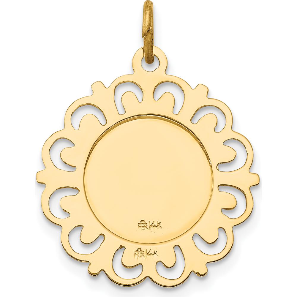 14K Yellow Gold Polished and Satin Saint Anthony Medal with Scalloped Edge Charm by Oro Pregiato