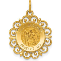 14K Yellow Gold Polished and Satin Saint Christopher Medal Charm with Scalloped Edges - 24mm Length by Oro Pregiato